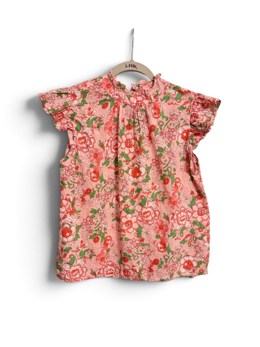 THML Pink Coral Floral Ruffle Sleeve Blouse